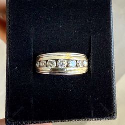 14K Solid White Gold Diamond Band