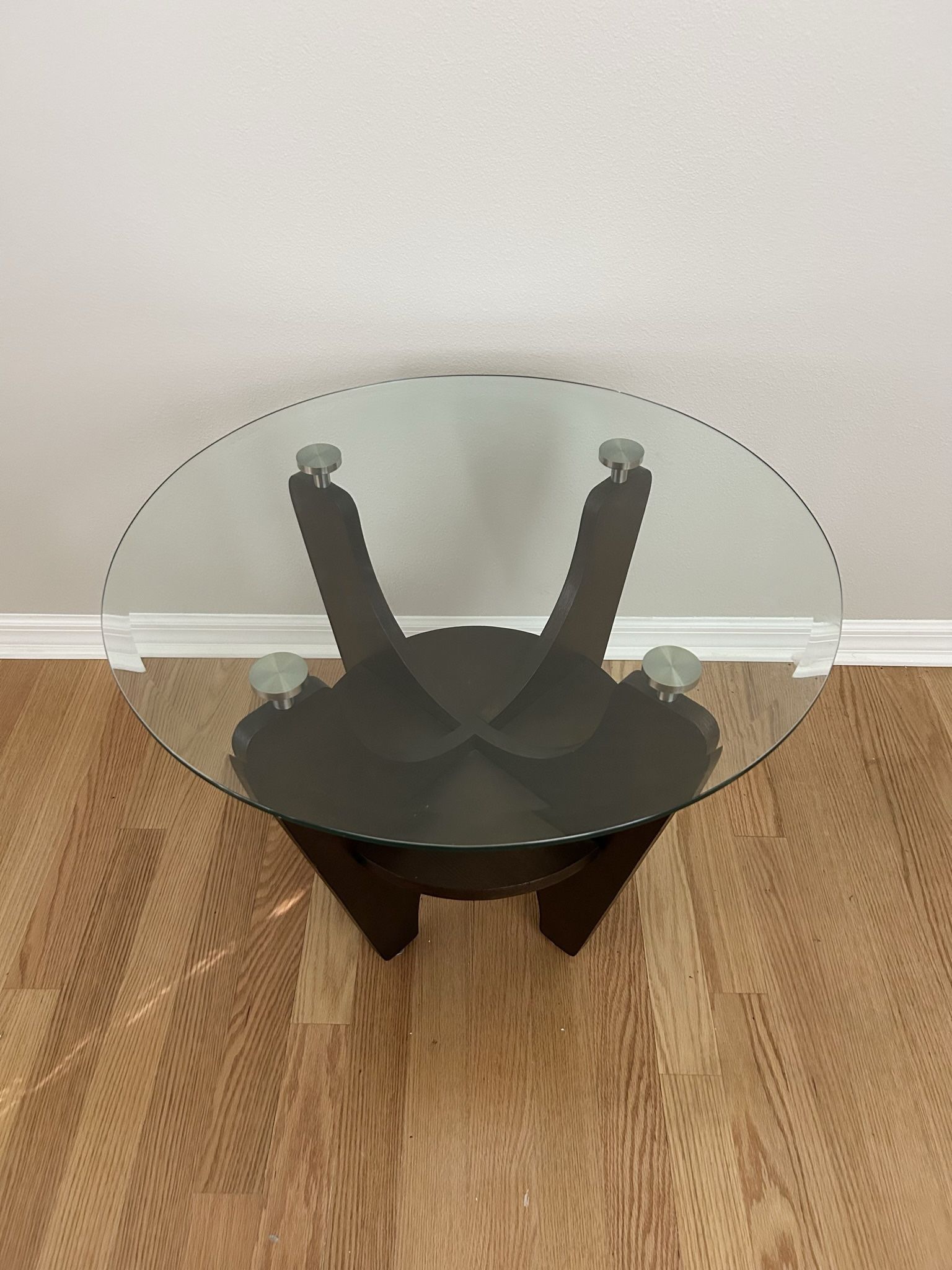 Modern Glass Top Wood End/Side Table