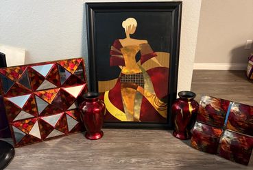 Large Home Decor Set – Framed Artwork, 2 Vases & Decorative Wall Art