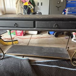 Black Wood and Metal Sofa Table with Drawers