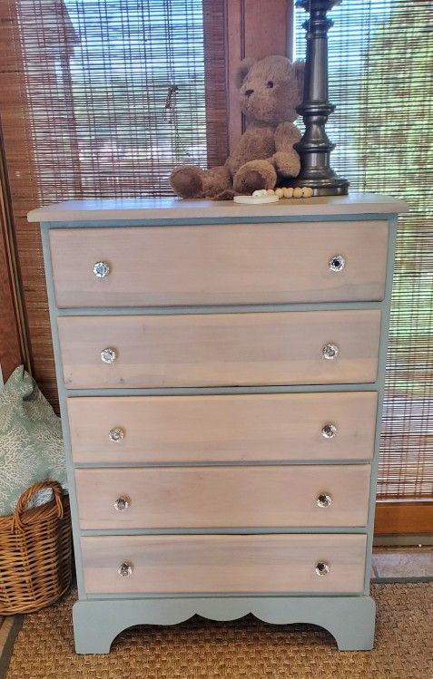 Freshly Painted Small 5 Drawer Sage Green Dresser