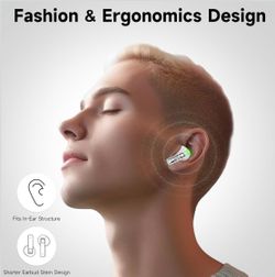 True Wireless Earbuds with Transparent Case and Neck Lanyard, Bluetooth 5.4 Headphones with Touch Control, Water Resistant, 2 Mics for Clear Calls and