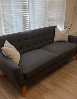 Mid-Century Modern Gray Tufted Sofa