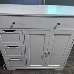 Bathroom Floor Cabinet, Large Storage Space Wooden Standing Cabinet with 4 Drawers and 2 Doors, Storage Cabinet with Adjustable Shelves, White, 12"D x