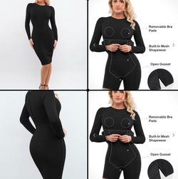 Shapewear Modal Long Sleeve Crew Neck Slimming Midi Dress