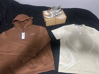Asics 9.5, asics tshirt large , asics hoodie large (new)