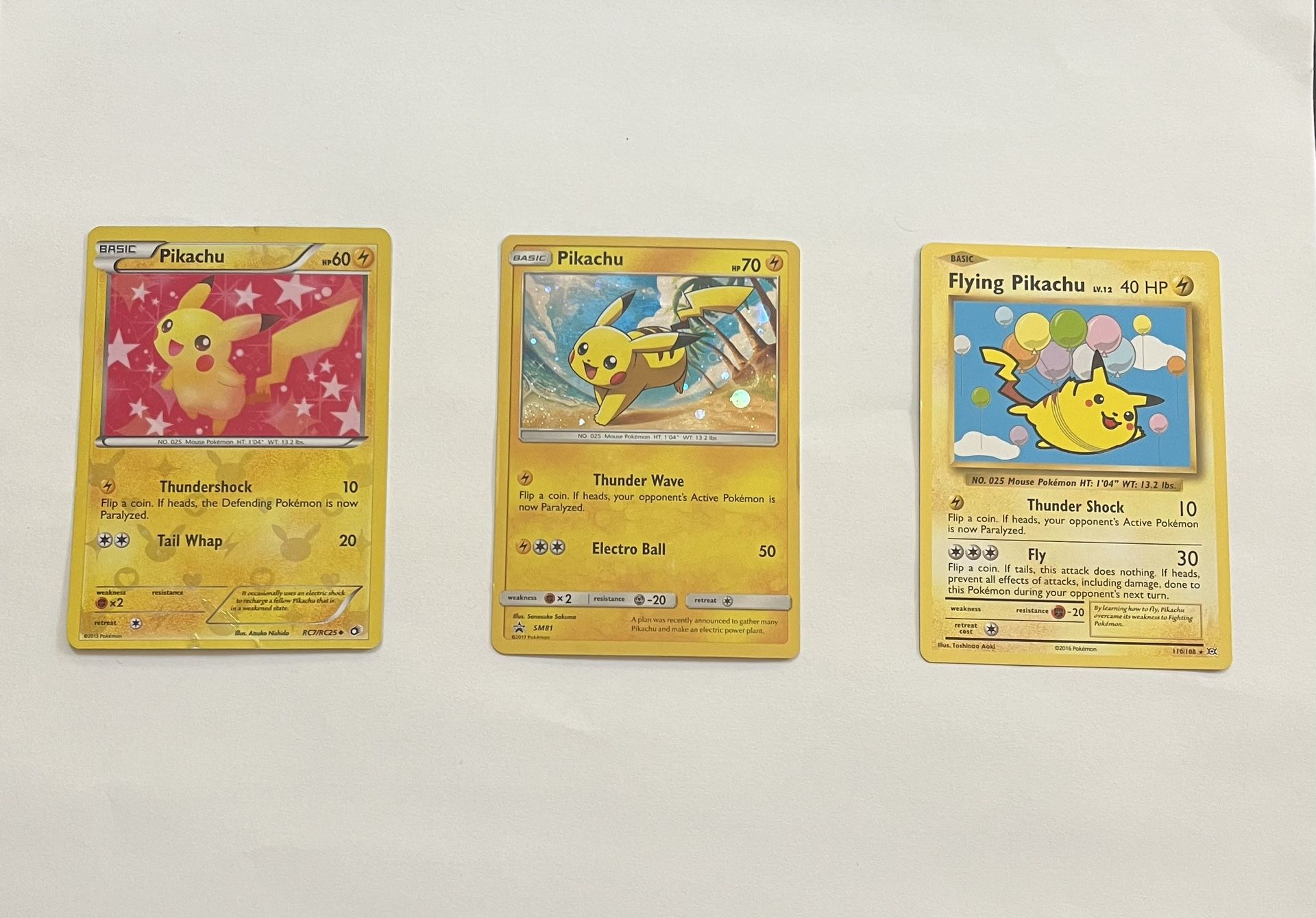 Pikachu Pokémon Card Lot – Flying Pikachu, SM87 Holo, Generations RC29 - LP