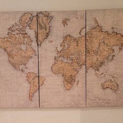 World Map 3 Section Wall Art