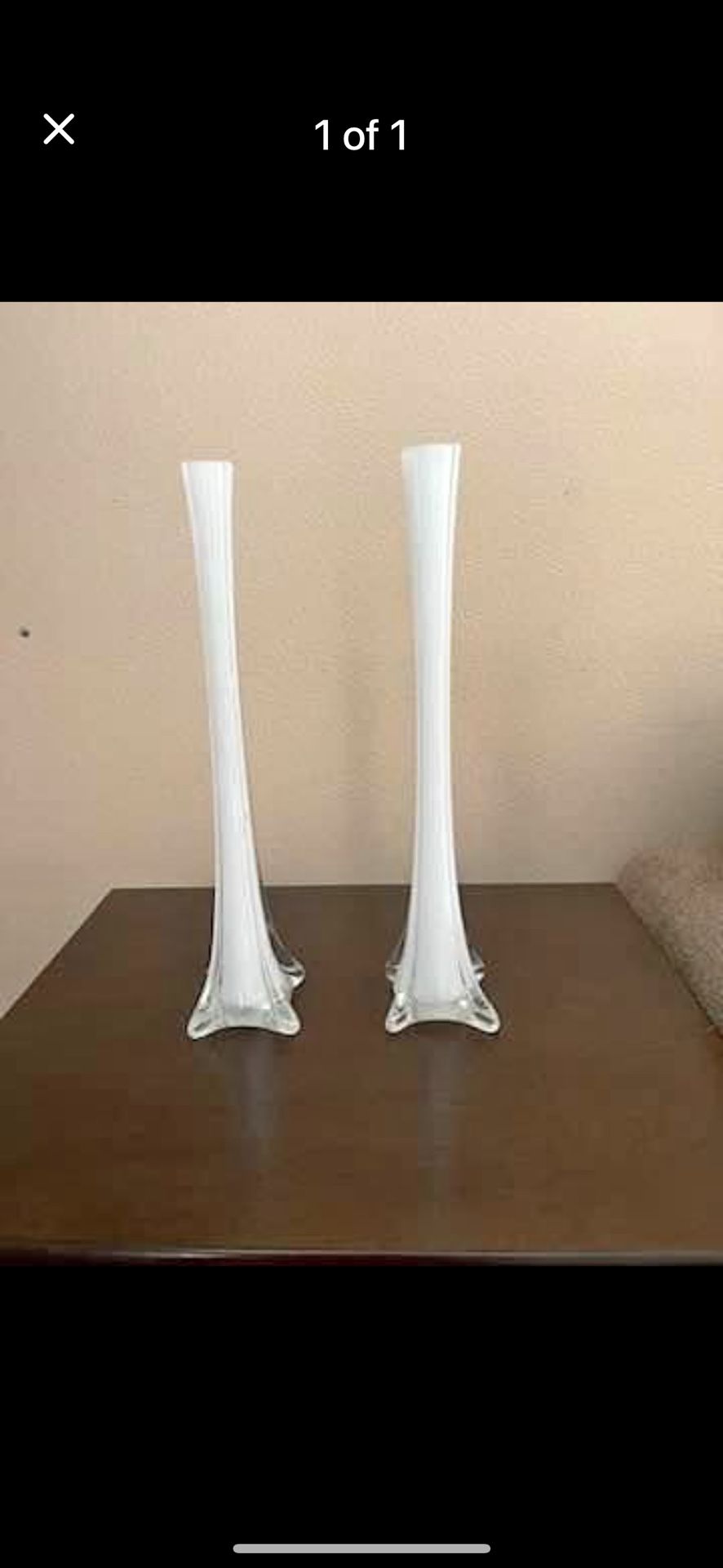 White Glass Eiffel Tower Vase 16" (20) total