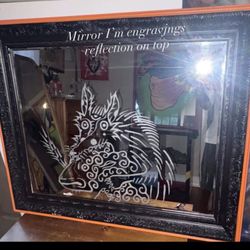 Wolf And Sheep Engraved Mirror 