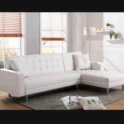 White Modern Sectional Sofa Adjustable Bed 99”x 60”