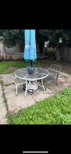 Glass Patio Table & Chairs & Side Table