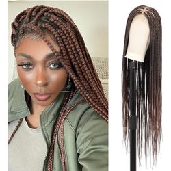 Lexqui Ombre Brown Full Lace Knotless Braided Wig with Baby Hair (36 inches)
