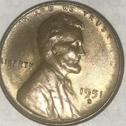 1951 s Toned Lincoln Wheat Cent 