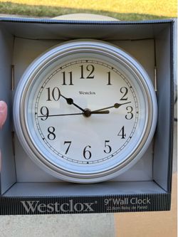 9” white Wall Clock -new in box