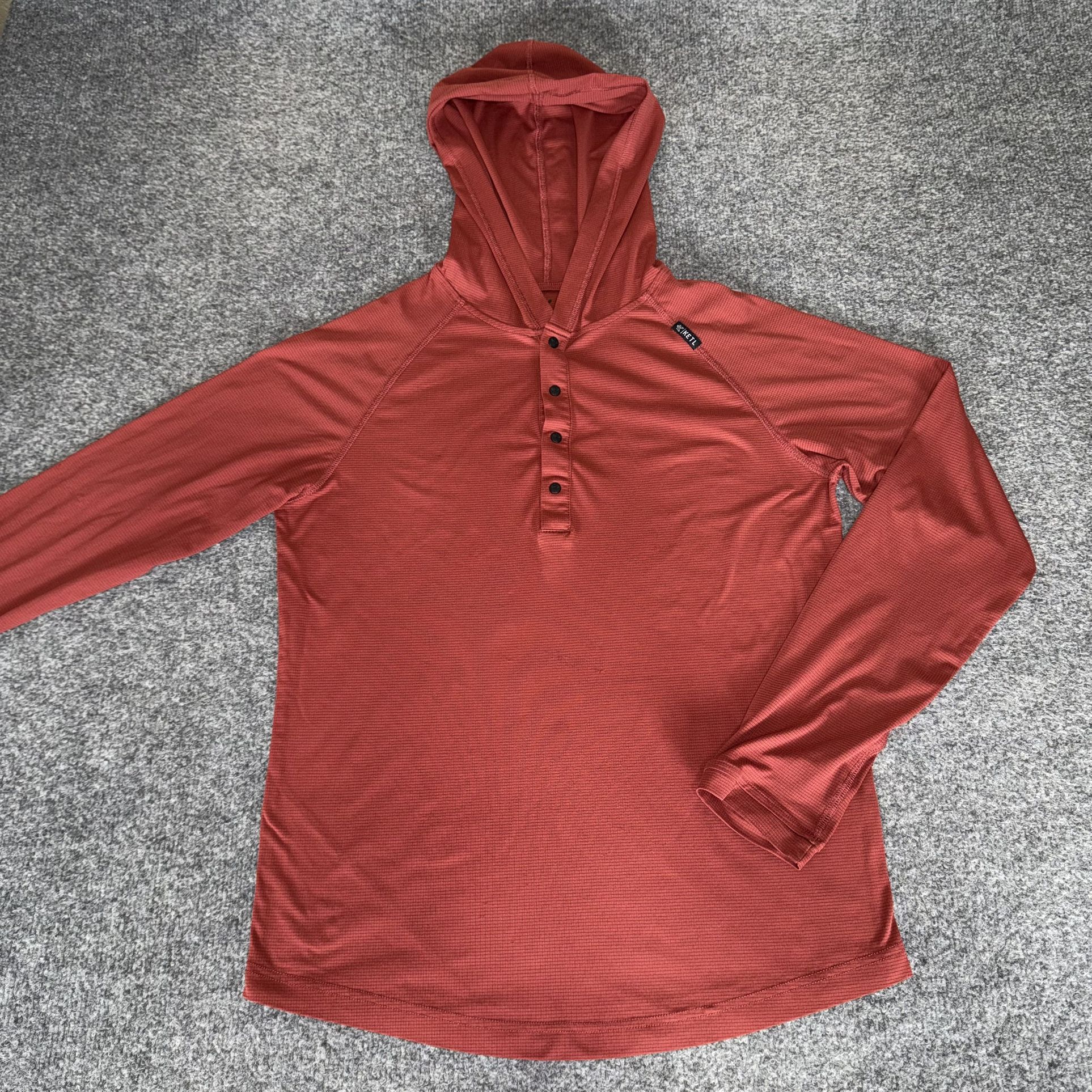 KETL Hooded Henley Shirt Mens Small Red Long Sleeve Outdoor Hiking Trail Casual