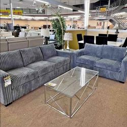 2 Pieces Dark Gray Corduroy Sofa Set