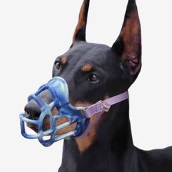 Basket Muzzle Allows Panting Drinking, Sturdy Lightweight - Cage Muzzle for Small to Large Dogs, for Grooming Trimming Training (Blue, Size 5)