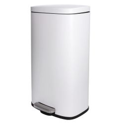 New 8 Gal (30L) Trash Can Stainless Steel with Lid, Removable Inner Bucket  , White 