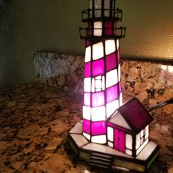 Vintage Stained Glass Lighthouse Lamp 