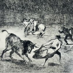BULLFIGHTER BULL MADRID BULLRING Original Vintage Fine Art GOYA Spain Print 60’s Printed Antique Collectible Spanish Bullfighting Historic Fighting Ri