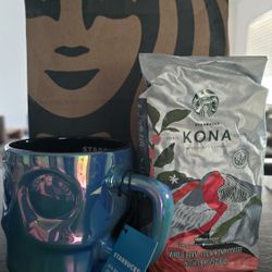 Starbucks 100% Kona Cofee Whole Beans & Exclusive Skull Mug Brand New