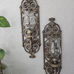 WALL SYROCO CANDLE SCONCES WITH LARGE RUFFLED TOP CANDEHOLDERS  BEAUTIFUL FARMHOUSE  MID-CENTURY MODERN WALL HOME DECOR