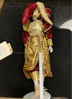 Porcelain Jester Doll with Stand