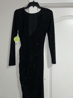 Black Tight Long Sleeve Gown With Glitter 