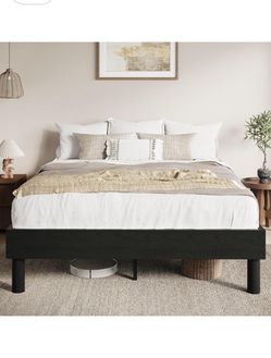 Queen Size Black Wood Platform Bed Frame