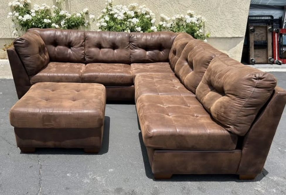 3 Piece Leatherette Sectional Sofa, Loveseat and Ottoman