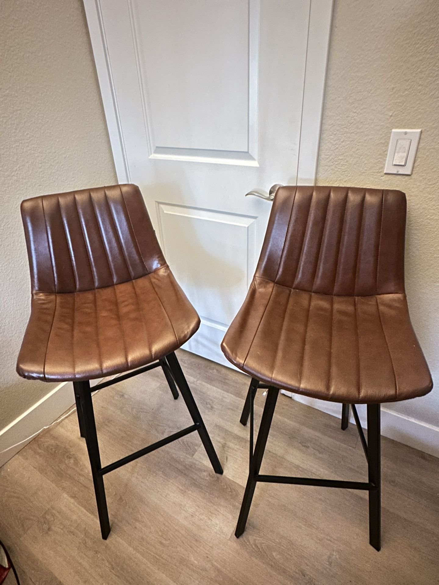 Set of Brown leather Barstools