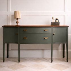 Solid Wood Sideboard / Buffet – Deep Green w/ Wood Top