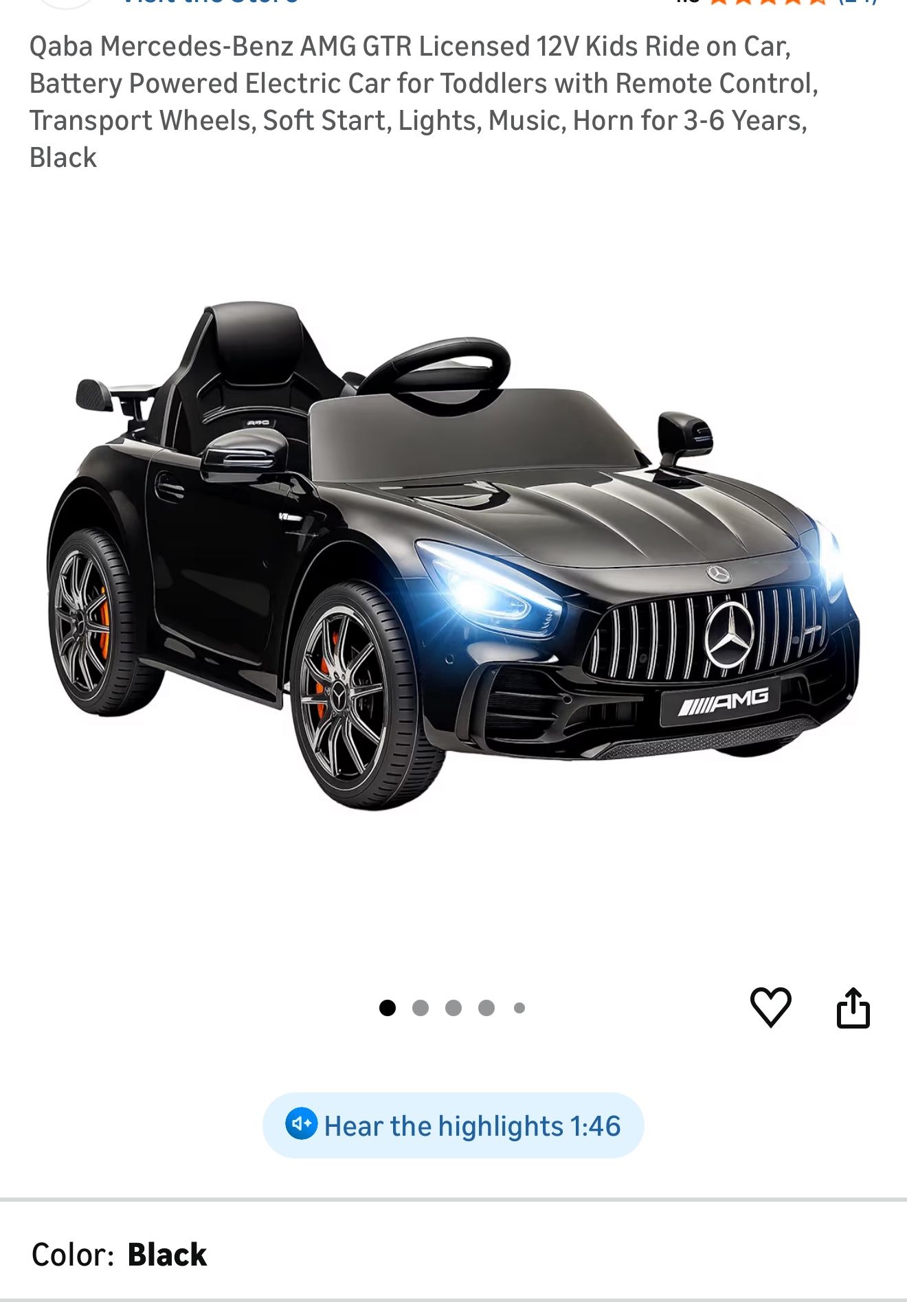 Mercedes-Benz AMG GTR Licensed 12V Kids Ride on Car, Battery Powered Electric Car for Toddlers with Remote Control, Transport Wheels, Soft Start,