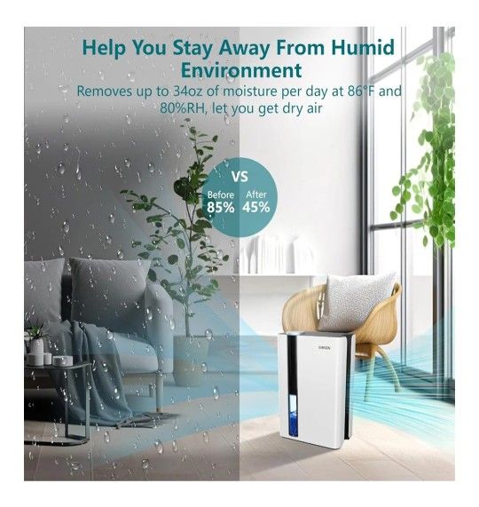 SIMSEN 95oz Dehumidifiers for Home, 800 sq ft Quiet Small Dehumidifier with Drain Hose, Dehumidifiers for Bedroom Bathroom Basements Closet RV (White)