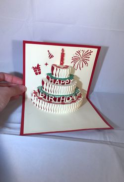 Happy Birthday pop-up paper cut-out cards & envelopes (red & gold)