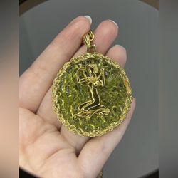 Vintage Gold/Green Woman Medallion Necklace