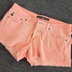Big Star Alex Corduroy Shorts Womens 29 Raw Hem Fringe Orange Pink Cut Offs