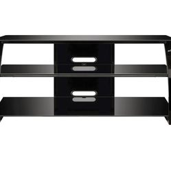 Tech-Craft NTR 60" wide black flat-panel TV stand with glass shelves