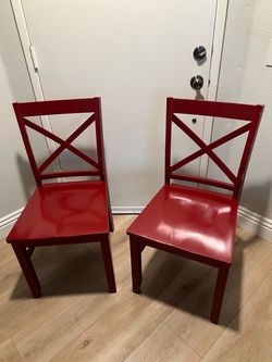 Red Wood Dining Chairs – Set of 2
