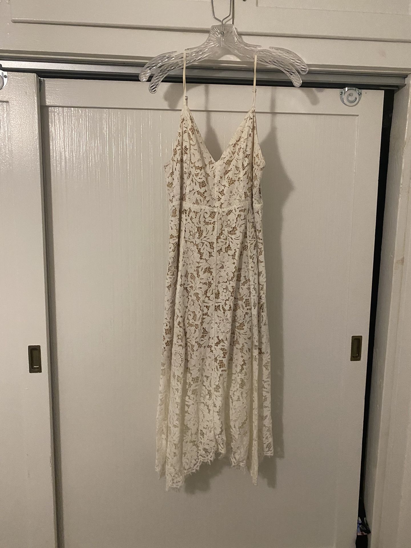 upper lace dress Ivory Boho Chiffon Lace Split Beach Wedding Dresses PW261