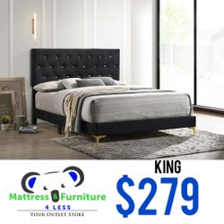 Kendall Upholstered King Panel Bed Black