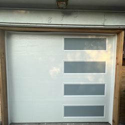 8x7 White Garage Door W/ Glass On The Right Side 