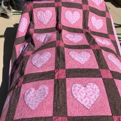 Cancer Quilt 20 Hearts 64x53 Inches