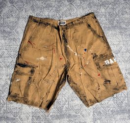 A bathing Ape x Dro Lab Custom 1/1 Reworked Embellished Bleached Distressed Paint Stained dyed treated Cargo Shorts