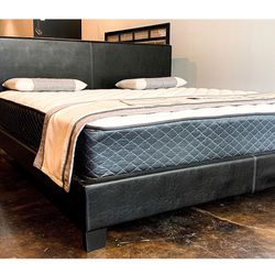 Black Full Size Leather Platform Bed Frame With New Mattress/Fast Delivery