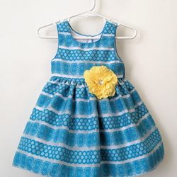 Size 12 Months Toddler Girls Turquoise Striped Flower Spring Dress Sleeveless Easter Dress 