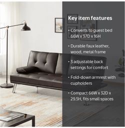 Faux Leather Convertible Futon Sofa Bed
