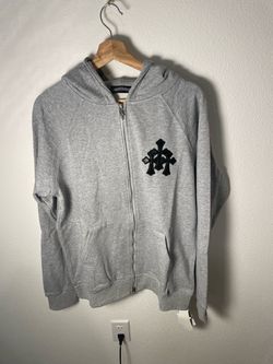 Chrome Hearts Grey Zip Up Hoodie Cross Patch Full Zip Sweatshirt size M/L