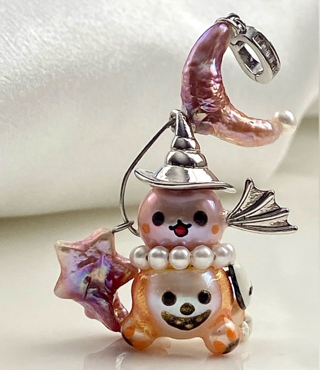 Halloween Collection-Natural Edison Pearl Pumpkin Cart With Star And Moon Pendant